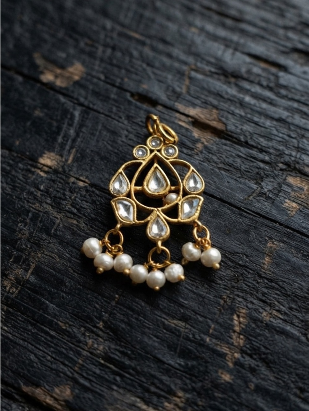 Gold and White Pearl Kundan Pendant Necklace Charm
